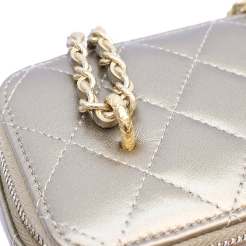 All Slide Long Vanity Case with Chain Quilted Lambskin Small