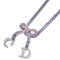 Ribbon Pendant Necklace Metal Pink and Silver with Rhinestone