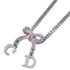 Ribbon Pendant Necklace Metal Pink and Silver with Rhinestone