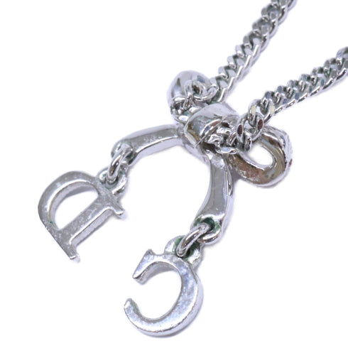 Ribbon Pendant Necklace Metal Pink and Silver with Rhinestone