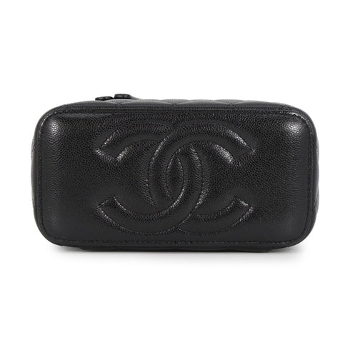 Classic Vanity Case with Chain Quilted Caviar Small