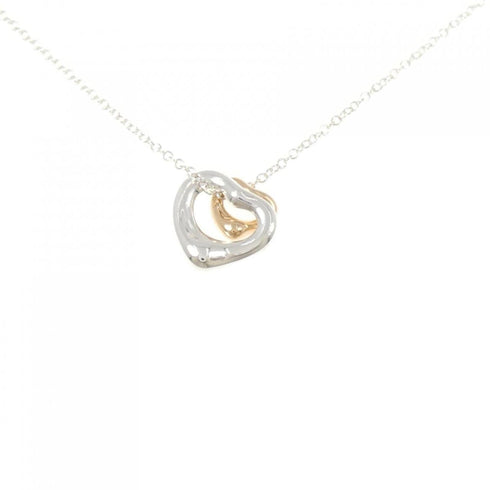 Open Heart Pendant Necklace Sterling Silver with 18K Rose Gold 11.3mm