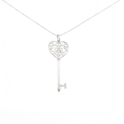 Enchanted Heart Key Pendant Necklace 18K White Gold