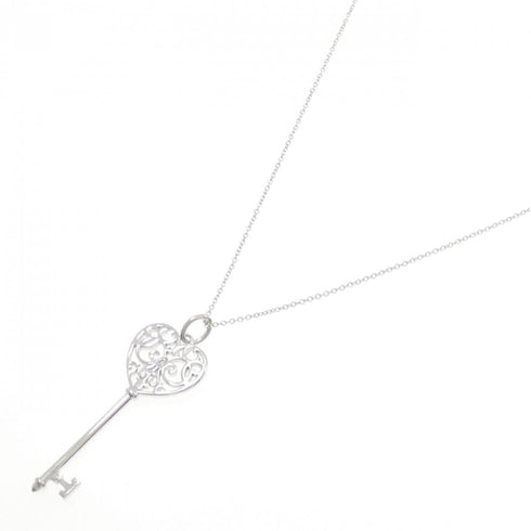 Enchanted Heart Key Pendant Necklace 18K White Gold