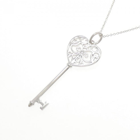 Enchanted Heart Key Pendant Necklace 18K White Gold