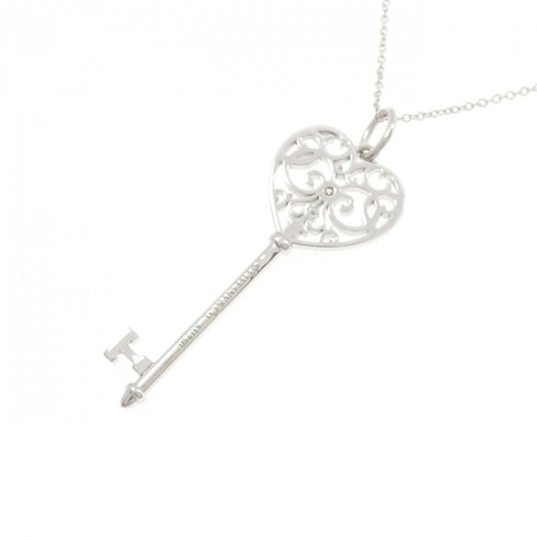 Enchanted Heart Key Pendant Necklace 18K White Gold