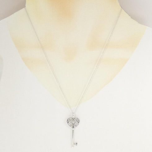 Enchanted Heart Key Pendant Necklace 18K White Gold