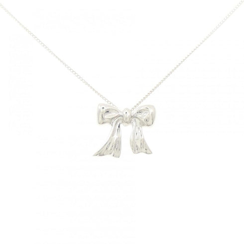 Blue Box Bow Pendant Necklace Sterling Silver