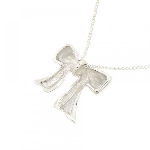 Blue Box Bow Pendant Necklace Sterling Silver