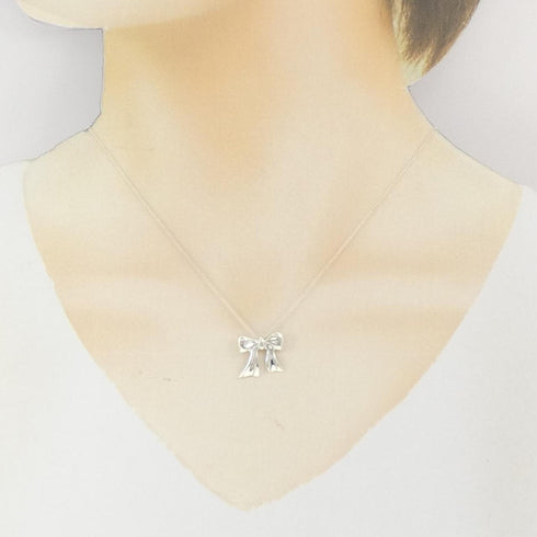 Blue Box Bow Pendant Necklace Sterling Silver