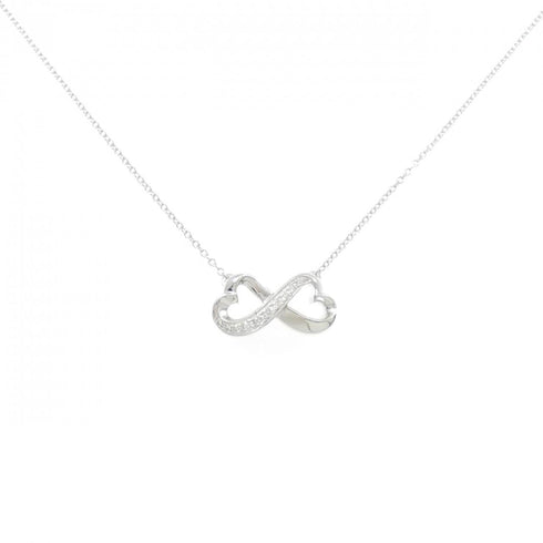 Double Loving Heart Pendant Necklace 18K White Gold with Diamond