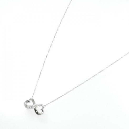 Double Loving Heart Pendant Necklace 18K White Gold with Diamond