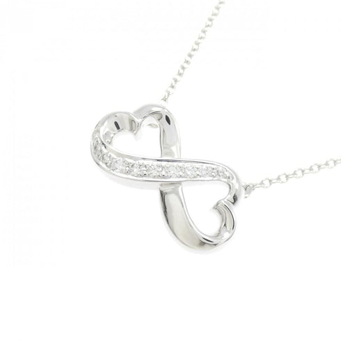 Double Loving Heart Pendant Necklace 18K White Gold with Diamond
