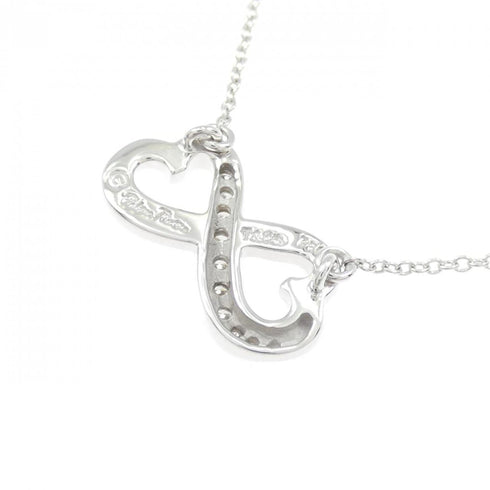 Double Loving Heart Pendant Necklace 18K White Gold with Diamond