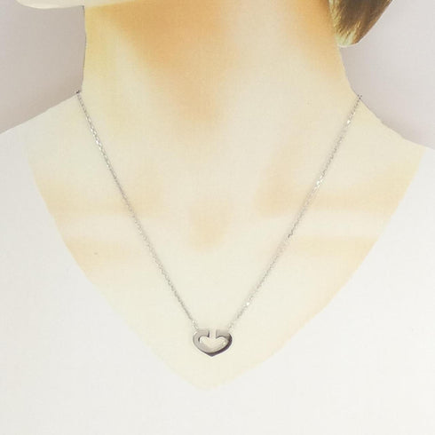 C Heart Pendant Necklace 18K White Gold