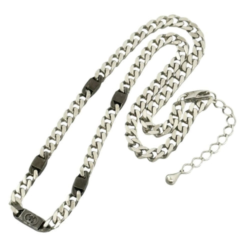 Interlocking Cuban Link Pendant Necklace Sterling Silver