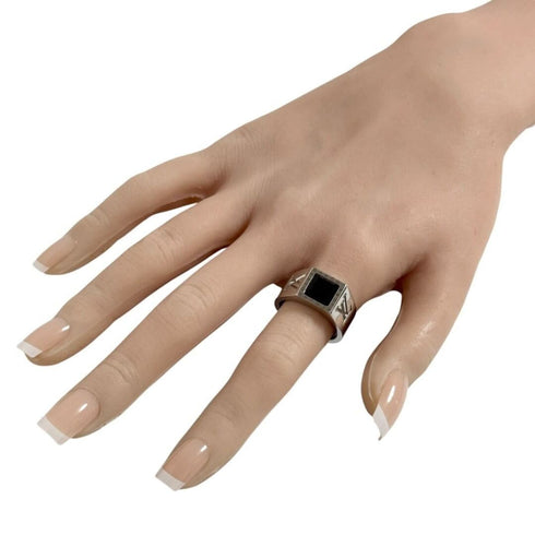 Signet Ring Metal Silver And Onyx