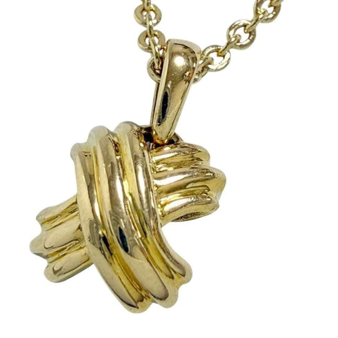 Signature Cross Pendant Necklace 18K Yellow Gold Aftermarket Metal Chain