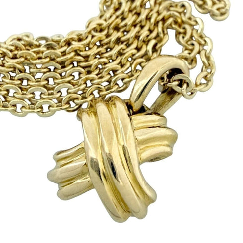 Signature Cross Pendant Necklace 18K Yellow Gold Aftermarket Metal Chain