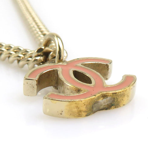 Pendant Necklace Metal Gold and Pink