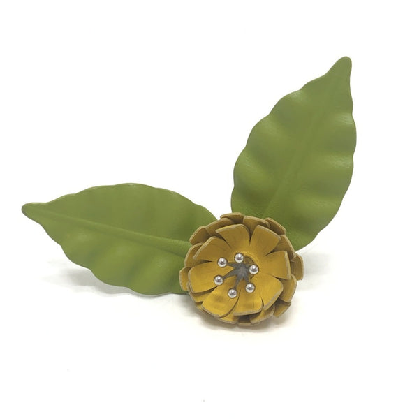 Brooch Leather Green and Yellow