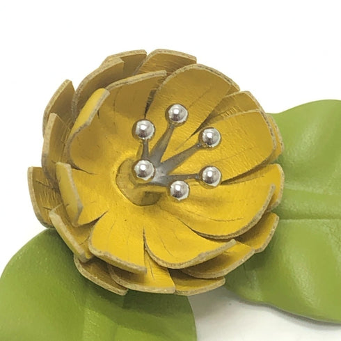 Brooch Leather Green and Yellow
