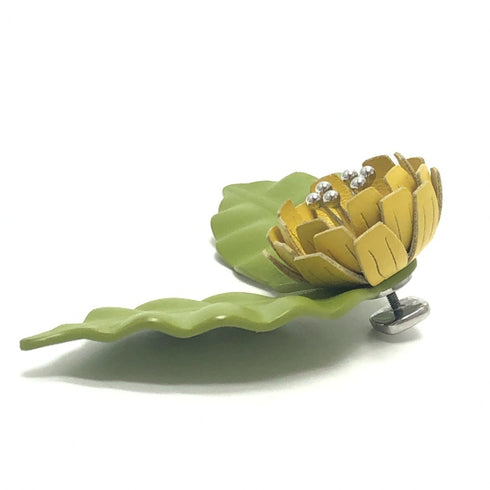 Brooch Leather Green and Yellow