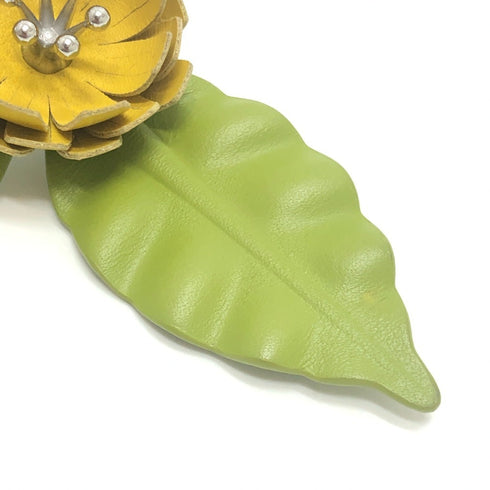 Brooch Leather Green and Yellow