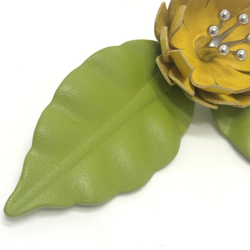 Brooch Leather Green and Yellow