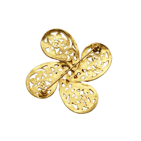 CC Logo Flower Brooch Gold-Tone Metal