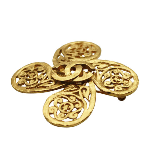 CC Logo Flower Brooch Gold-Tone Metal