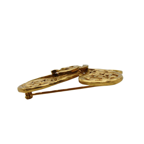 CC Logo Flower Brooch Gold-Tone Metal