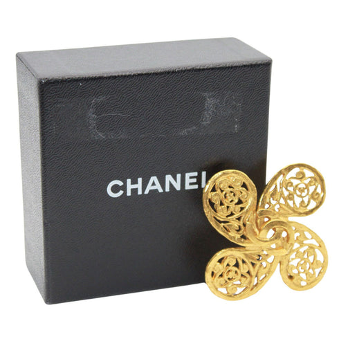 CC Logo Flower Brooch Gold-Tone Metal