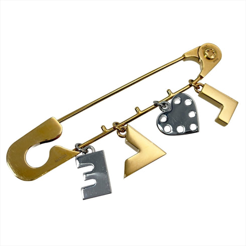 Safety Pin Motif Brooch Gold and Silver Metal