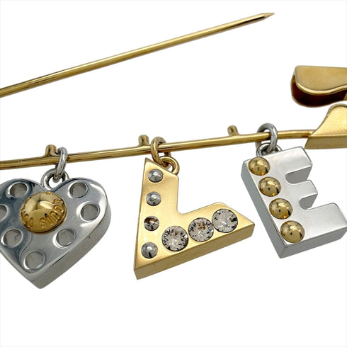 Safety Pin Motif Brooch Gold and Silver Metal