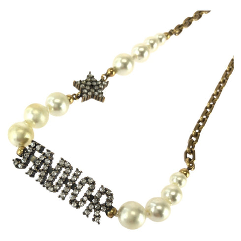 Choker Necklace Artificial Pearl and Rhinestone Gold and White