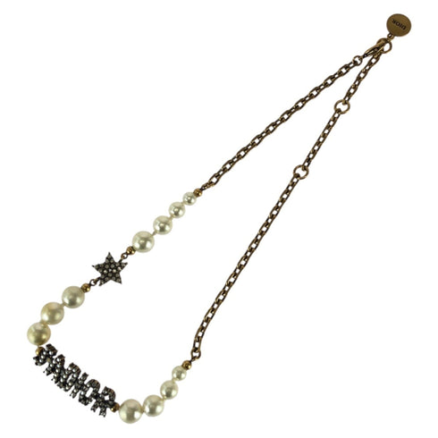 Choker Necklace Artificial Pearl and Rhinestone Gold and White