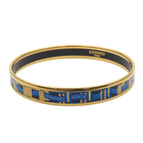 Bracelet Enamel and Metal Cloisonné Ribbon Black Blue Gold