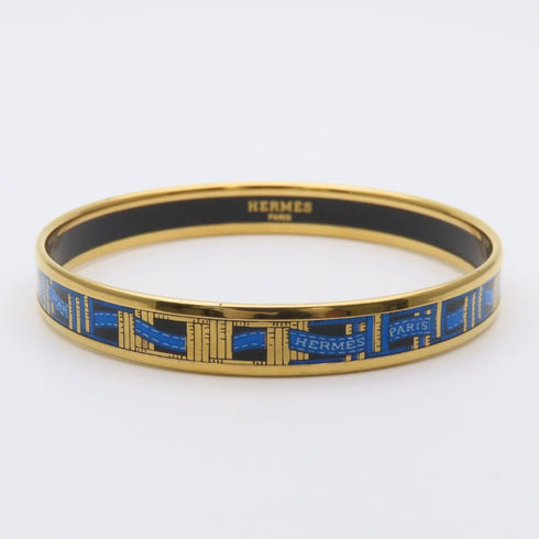 Bracelet Enamel and Metal Cloisonné Ribbon Black Blue Gold