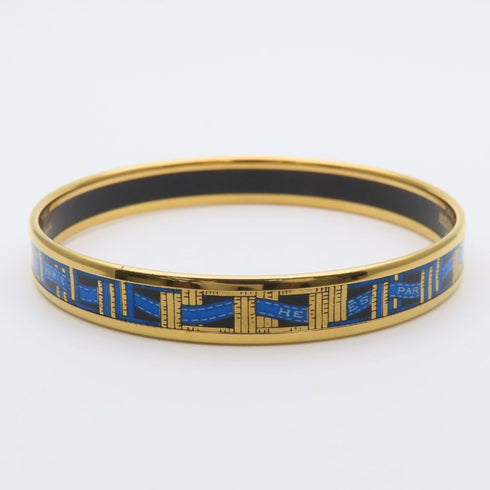 Bracelet Enamel and Metal Cloisonné Ribbon Black Blue Gold