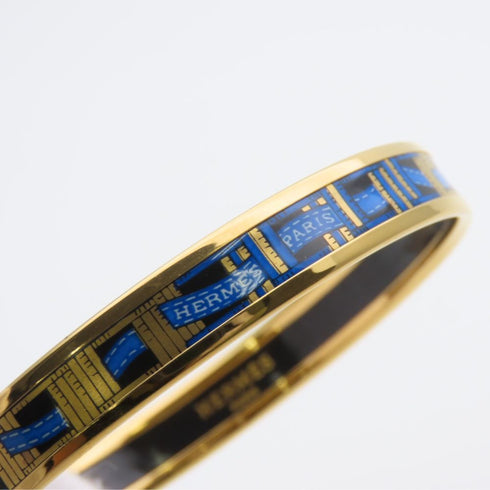 Bracelet Enamel and Metal Cloisonné Ribbon Black Blue Gold