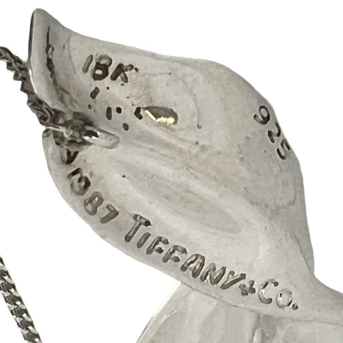 Vintage Leaf Motif Pendant Necklace Sterling Silver and 18K Yellow Gold