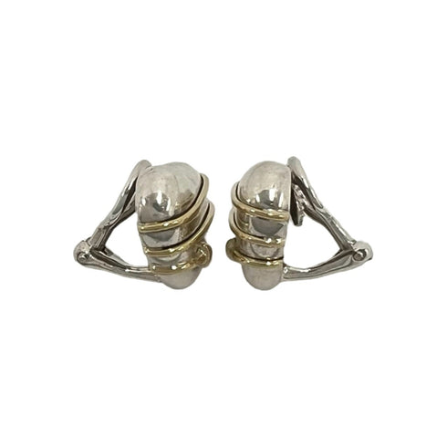 Vintage Earrings Sterling Silver and 18K Yellow Gold