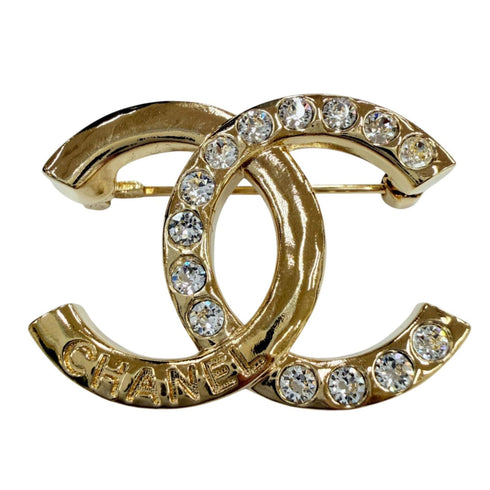 CC Logo Brooch Gold-Tone Metal