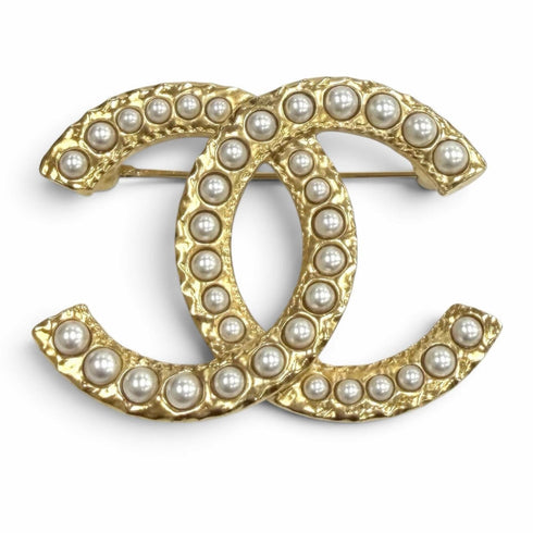 CC Logo Brooch Gold-Tone Metal