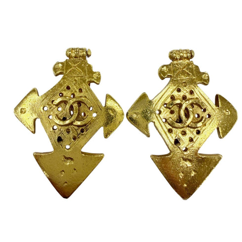 CC Logo Cross Clip-On Earrings Gold-Tone Metal Gold-Tone Metal