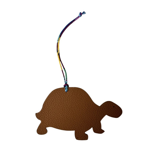 Petit H Turtle Charm Leather and Silk Brown and Green Handbag Charm