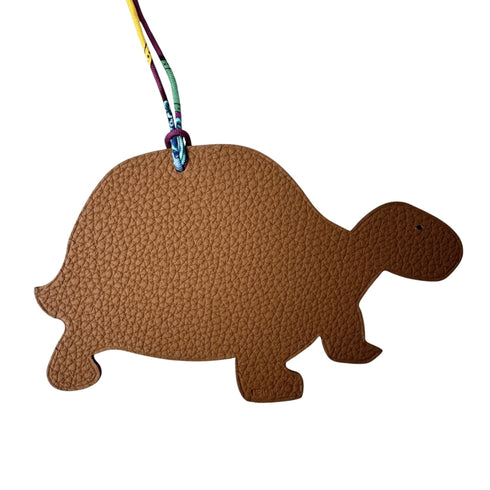 Petit H Turtle Charm Leather and Silk Brown and Green Handbag Charm