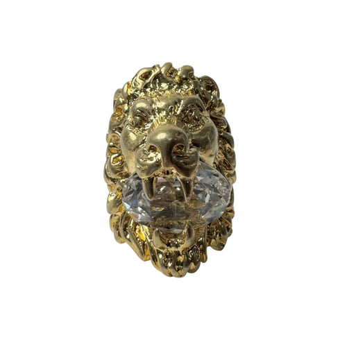 Lion Head Crystal Ring Metal Gold