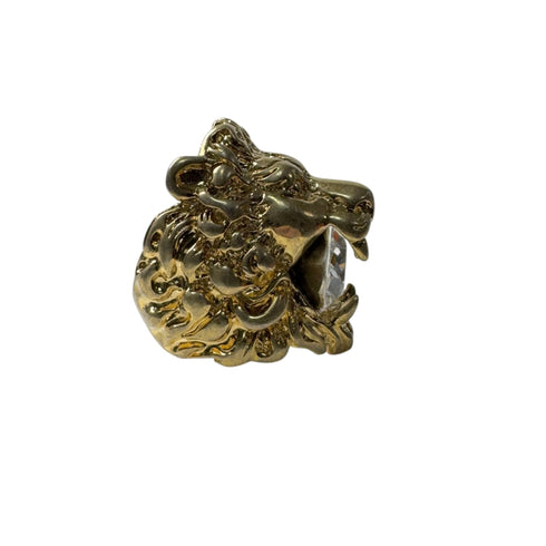 Lion Head Crystal Ring Metal Gold